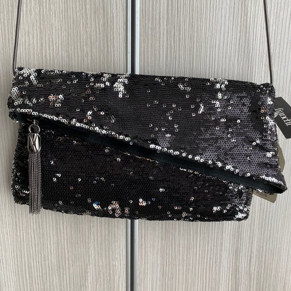 franchi Handbags - Franchi beaded a-symmetrical black silver clutch